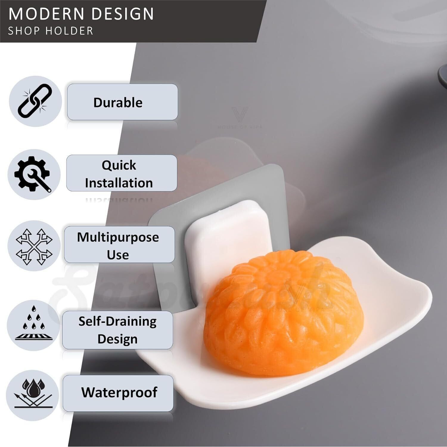 Image of kroywen Soap Holder for Bathroom - Self-Adhesive Wall-Mounted Soap Case (White)