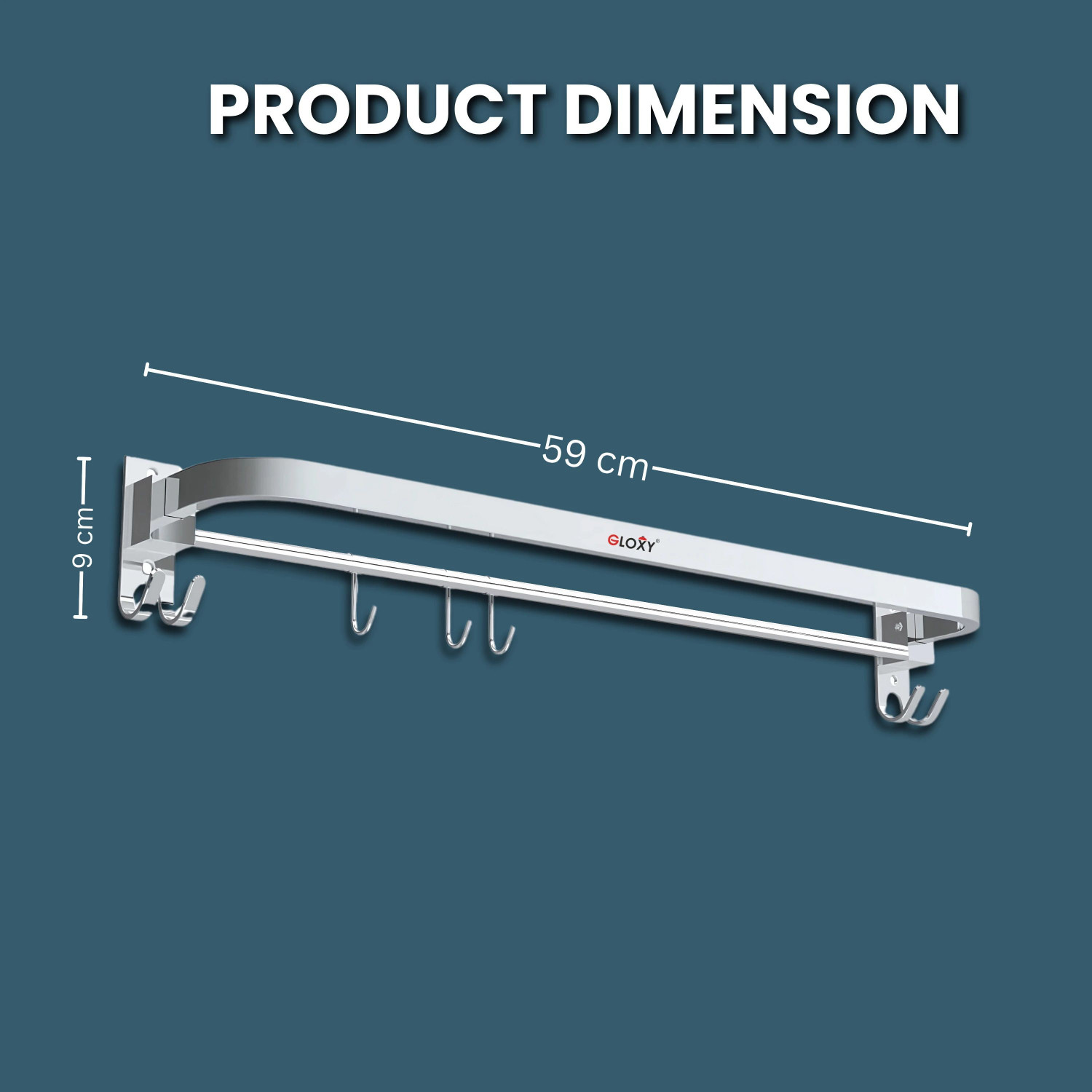 Image of GLOXY Stainless Steel 24 Inch Foldable Bathroom Towel Rod with Hooks | Towel Rod
