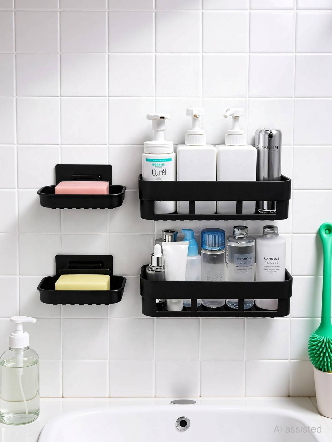 Bowoze Pack of 4 Wall Mount Bathroom Shelf and Soap Rack for Home and Kitchen.