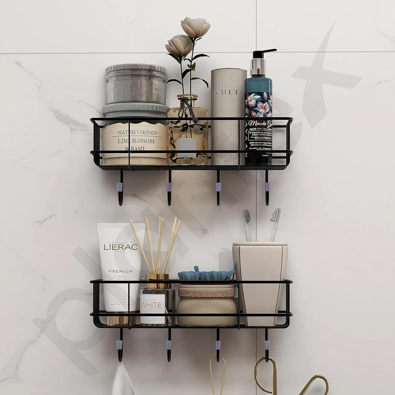 Image of MY International METAL BATHROOM WALL SHELF WITH 4 HOOK FOR BATHROOM SHOWER