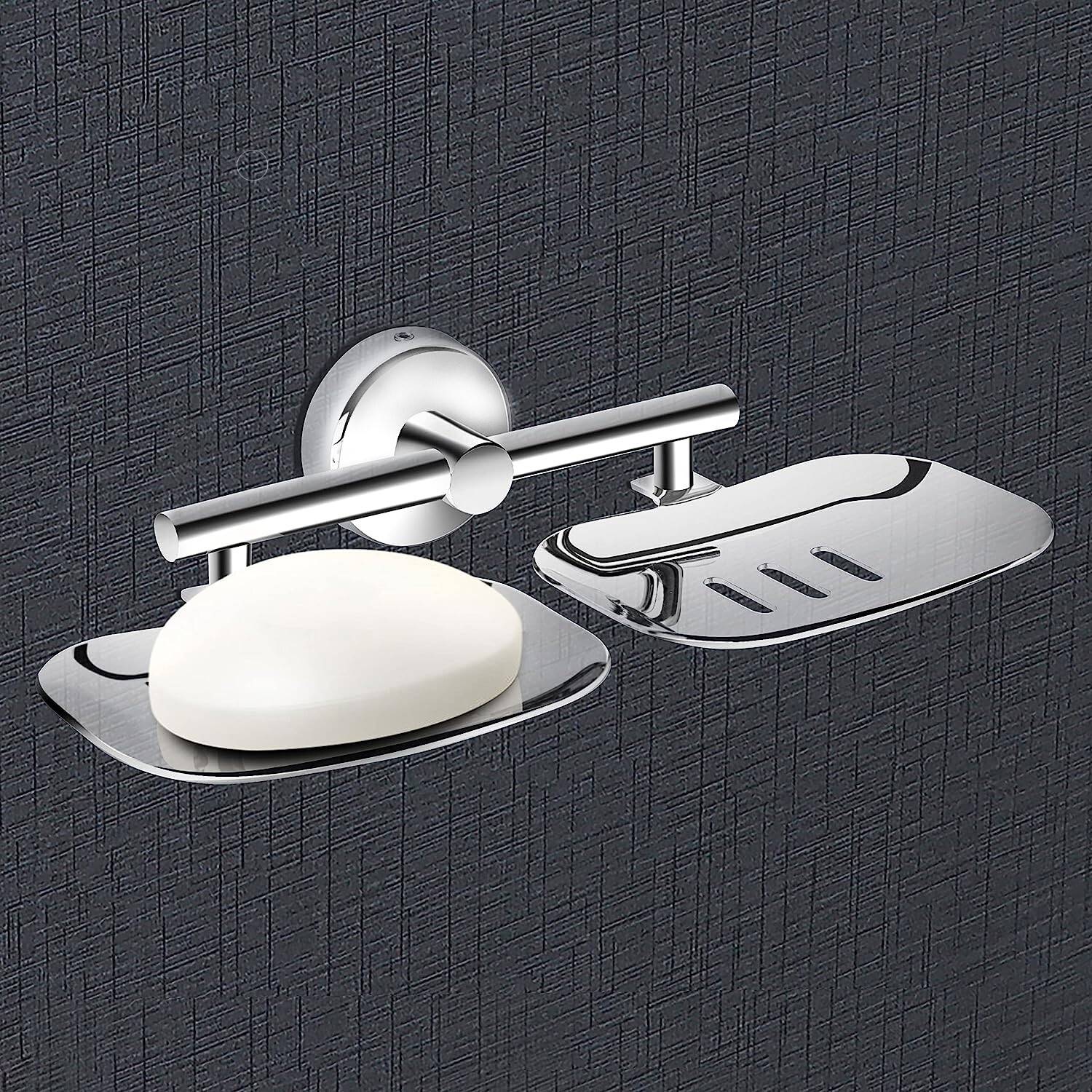 ANTIK SS 304 High Grade Round Shape Double Soap Dish, Soap case, Soap Holder Stand