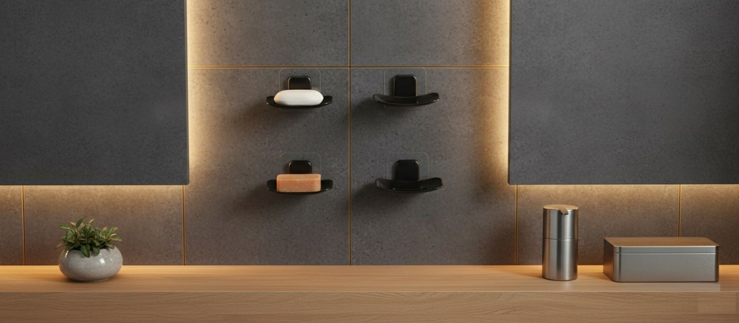 Image of HK APPLIANCE 4 PCS Wall Mounted Hollow Design Waterproof Soap Stand With Adhesive Stickers
