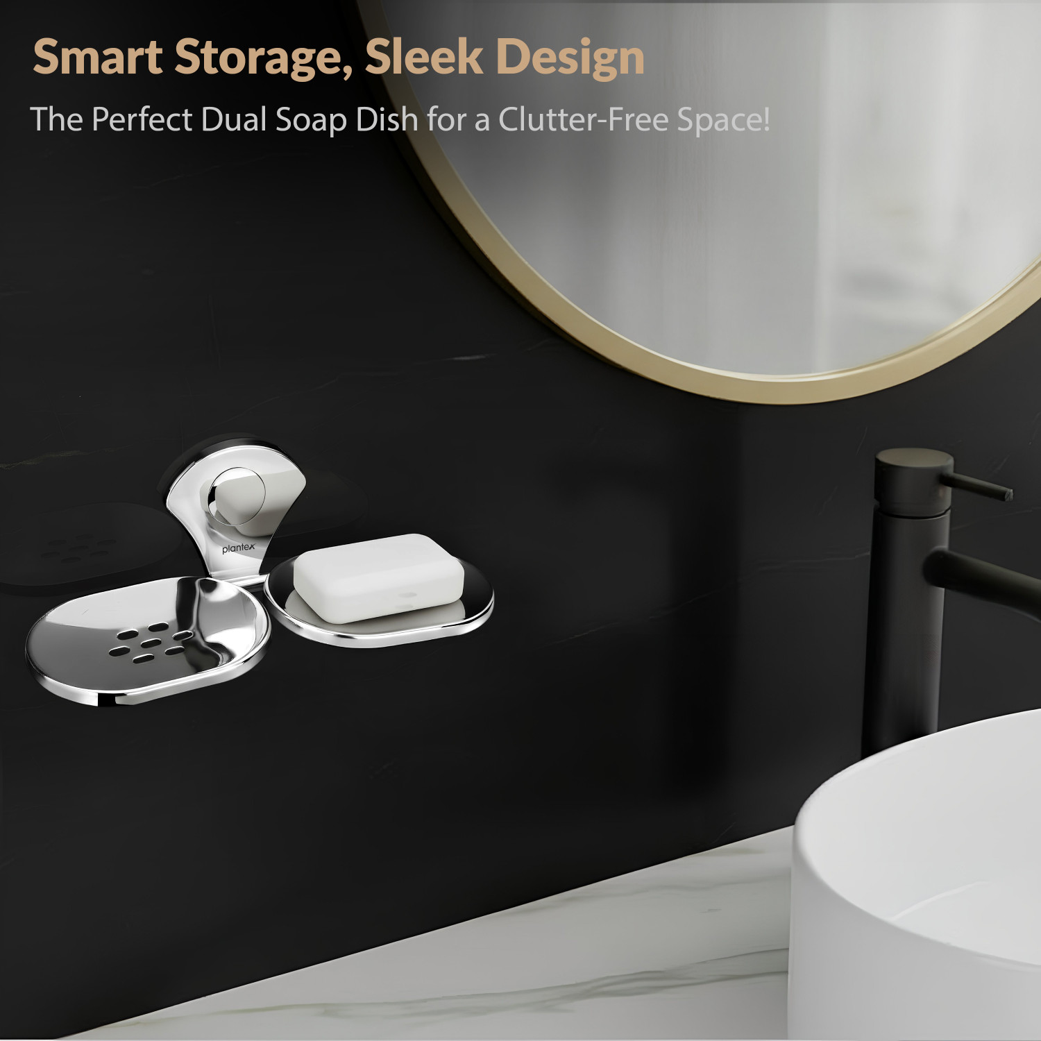 Image of Plantex Dual Soap Holder for Bathroom /Stainless Steel Double Soap Dish /Soap Stand (Silver - Chrome)