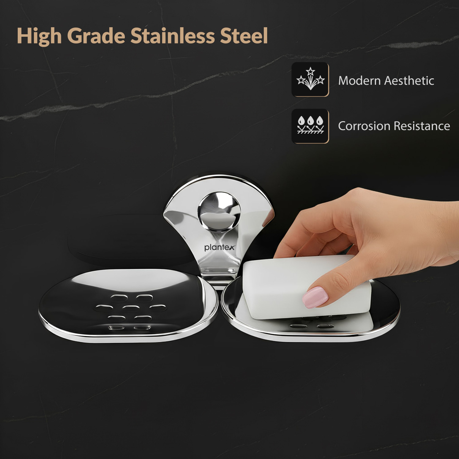 Image of Plantex Dual Soap Holder for Bathroom /Stainless Steel Double Soap Dish /Soap Stand (Silver - Chrome)