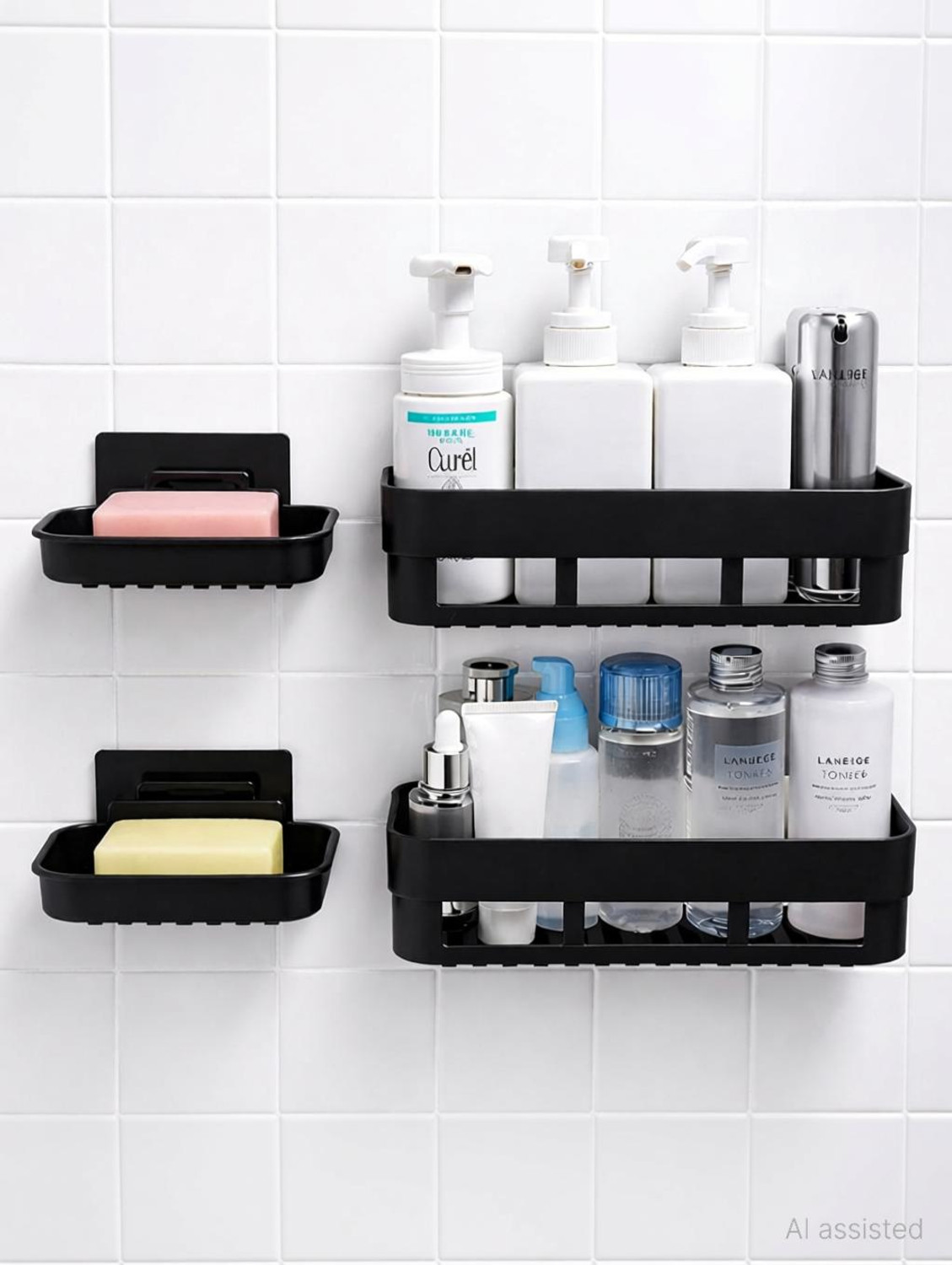 Image of KYASO Pack of 4 Wall Mount Bathroom Shelf and Soap Rack for Home and Kitchen