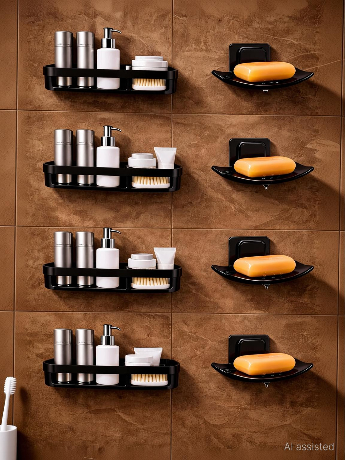 Image of ALUCINANTE Bathroom Rack Shelf 4 Saop Holder Dish Rack Stand (Black Colur)