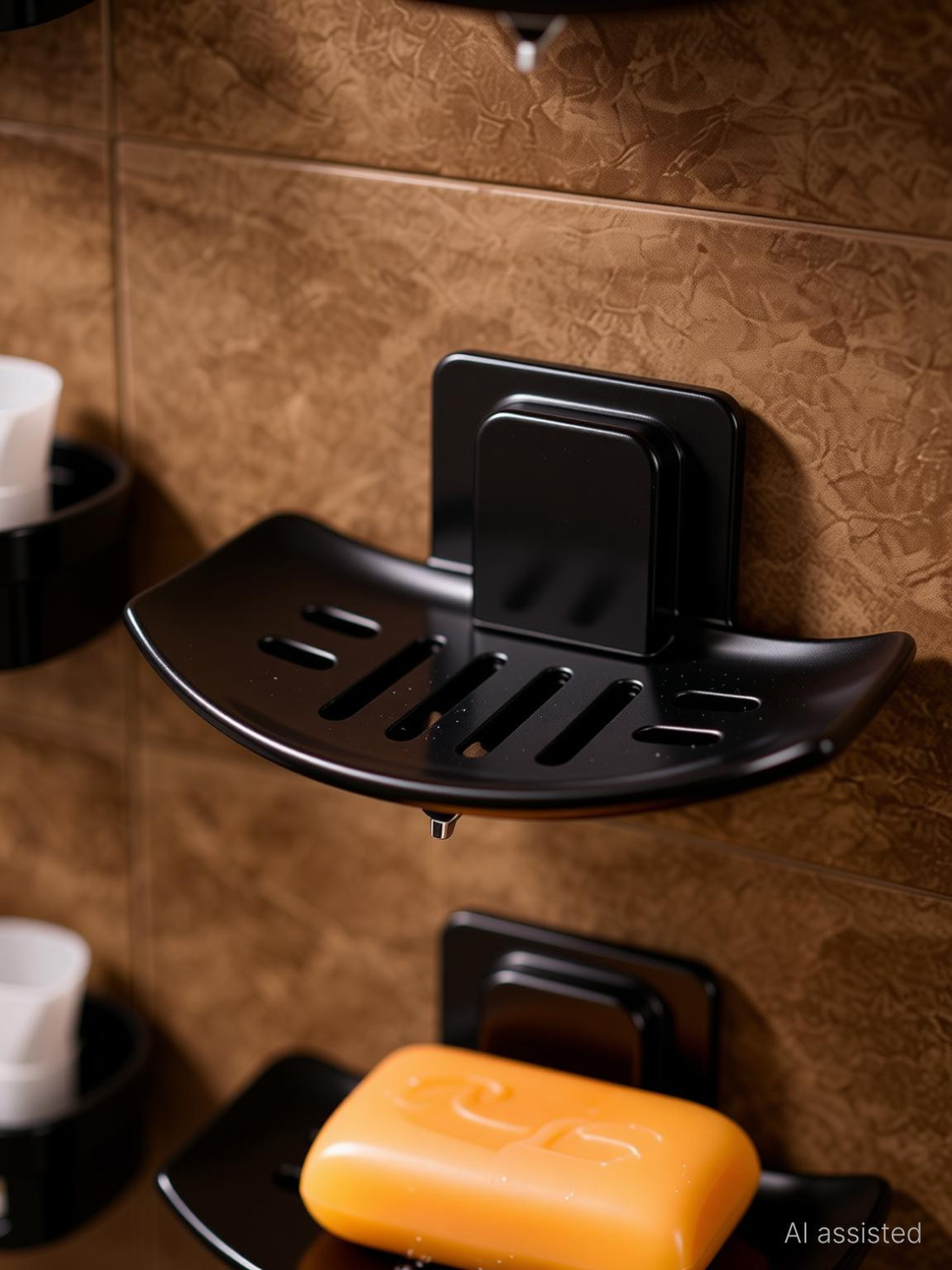 Image of ALUCINANTE Bathroom Rack Shelf 4 Saop Holder Dish Rack Stand (Black Colur)