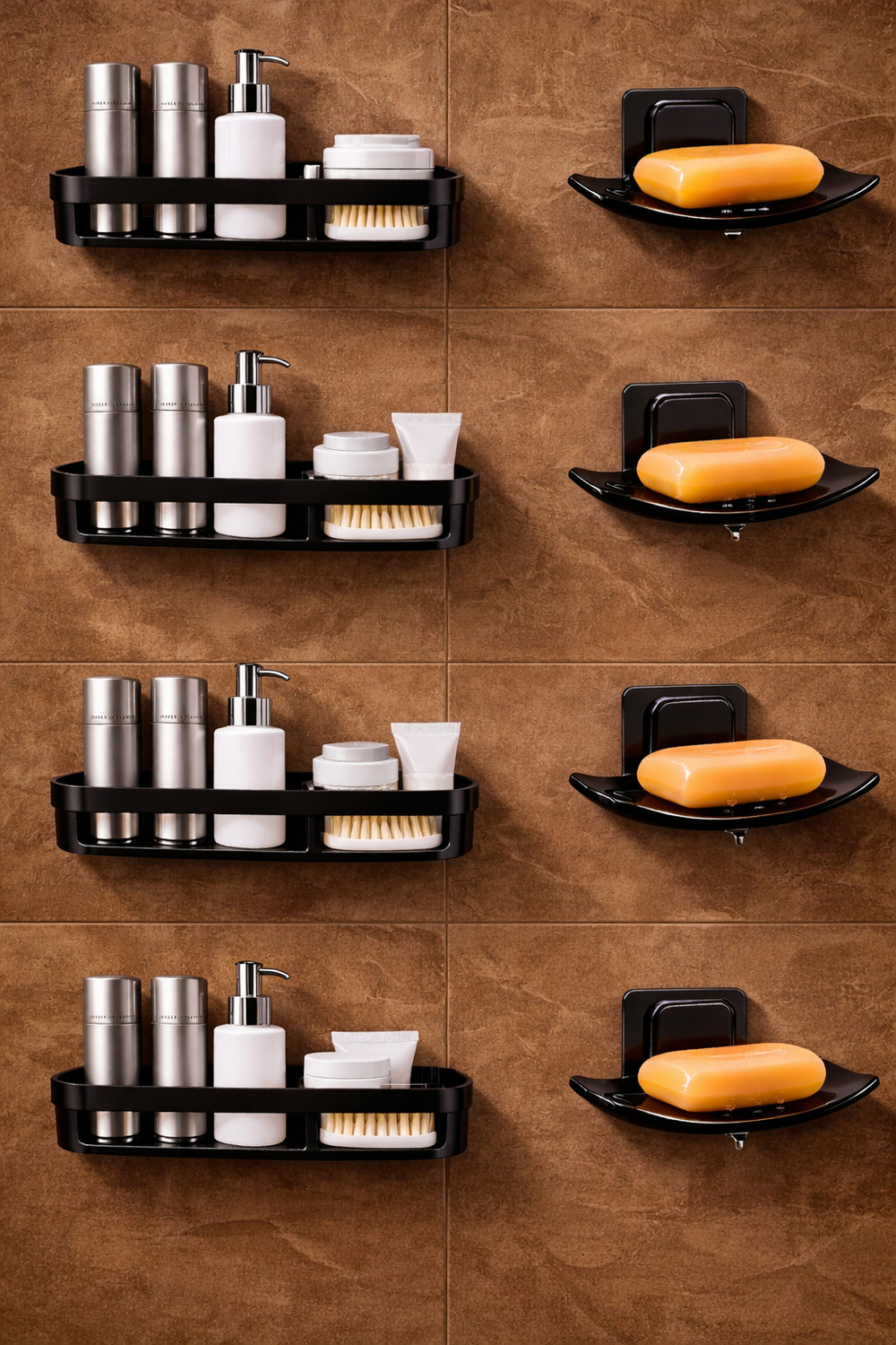 Image of ALUCINANTE Bathroom Rack Shelf 4 Saop Holder Dish Rack Stand (Black Colur)