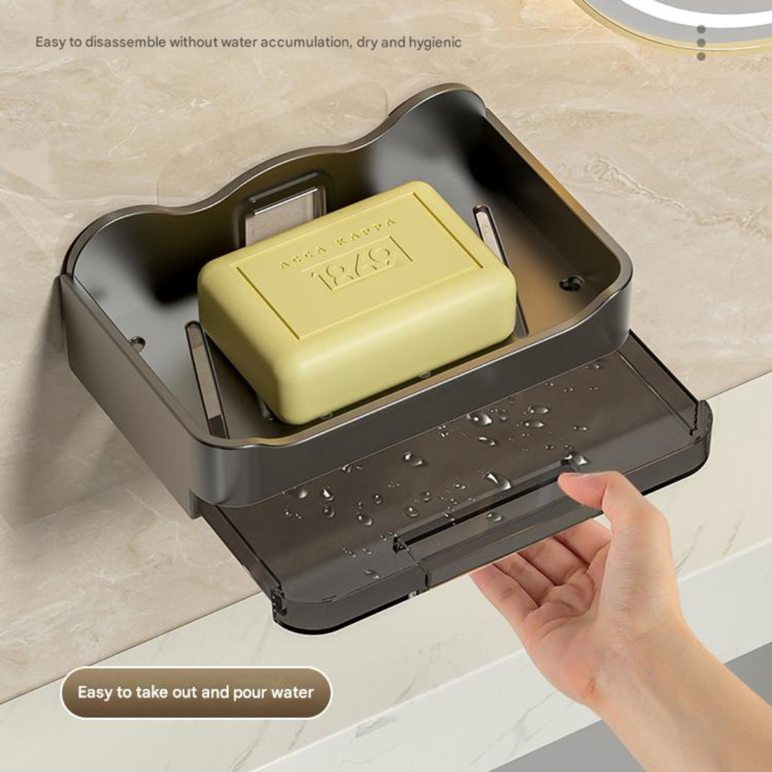 Image of MorivaHomes No-Drilling Wall Mounted Soap Stand Holder With Drain Tray And Hook For Bathroom