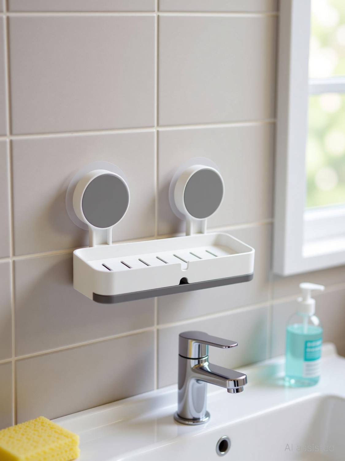 BK 10 IMPORT & EXPORT Self Adhesive Wall Mounted Double Soap Holder with Drain Tray Kitchen, Bathroom