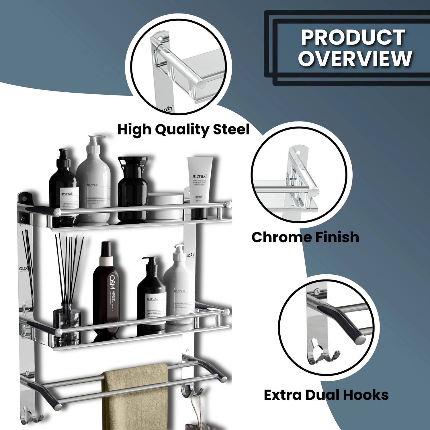 GLOXY Stainless Steel Double Layer Bathroom Shelf - Image 5
