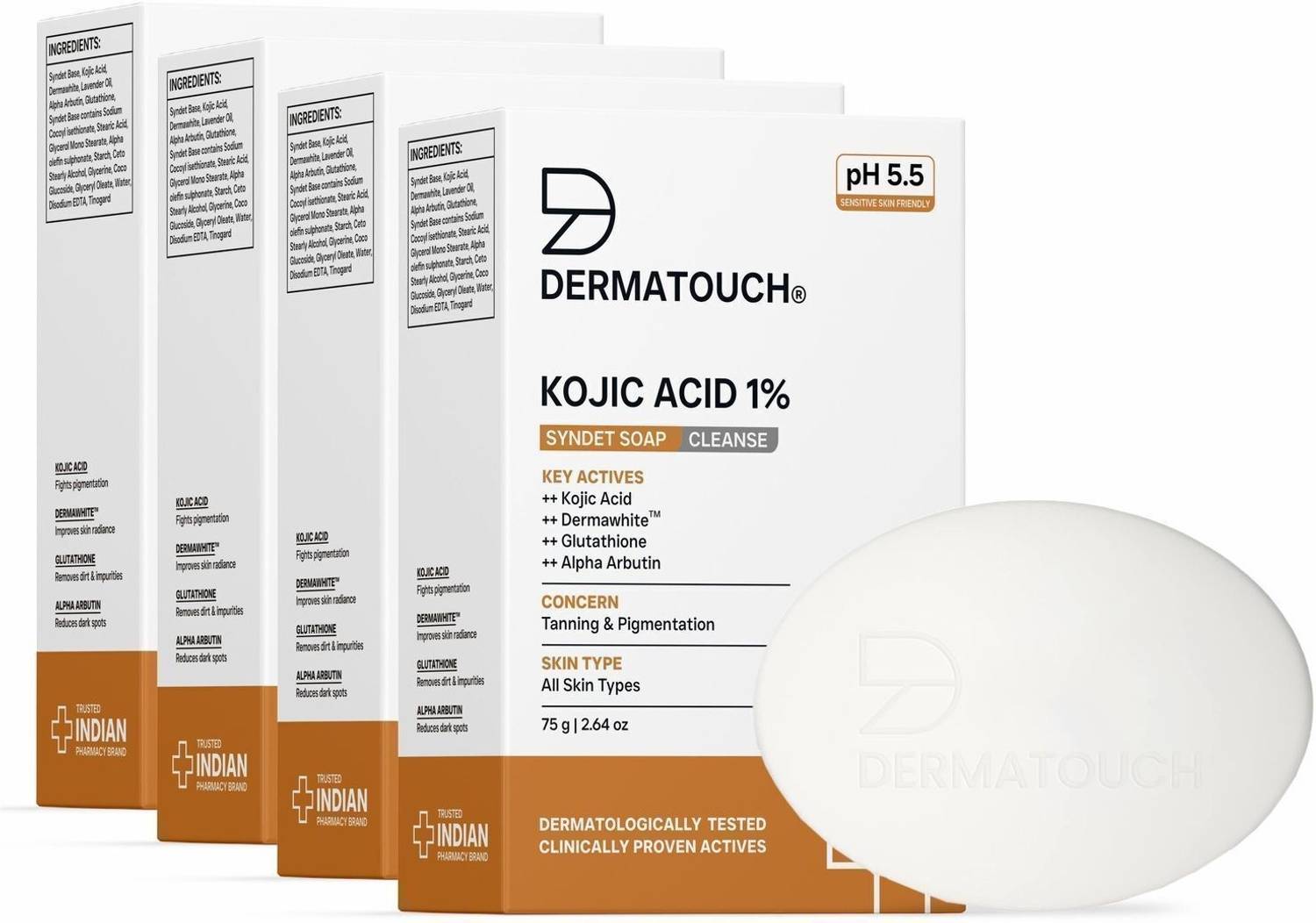 Dermatouch Kojic Acid 1% Soap with Glutathione | For Pigmentation & Sun damage | 75g x 4 Rs. 359 - Flipkart