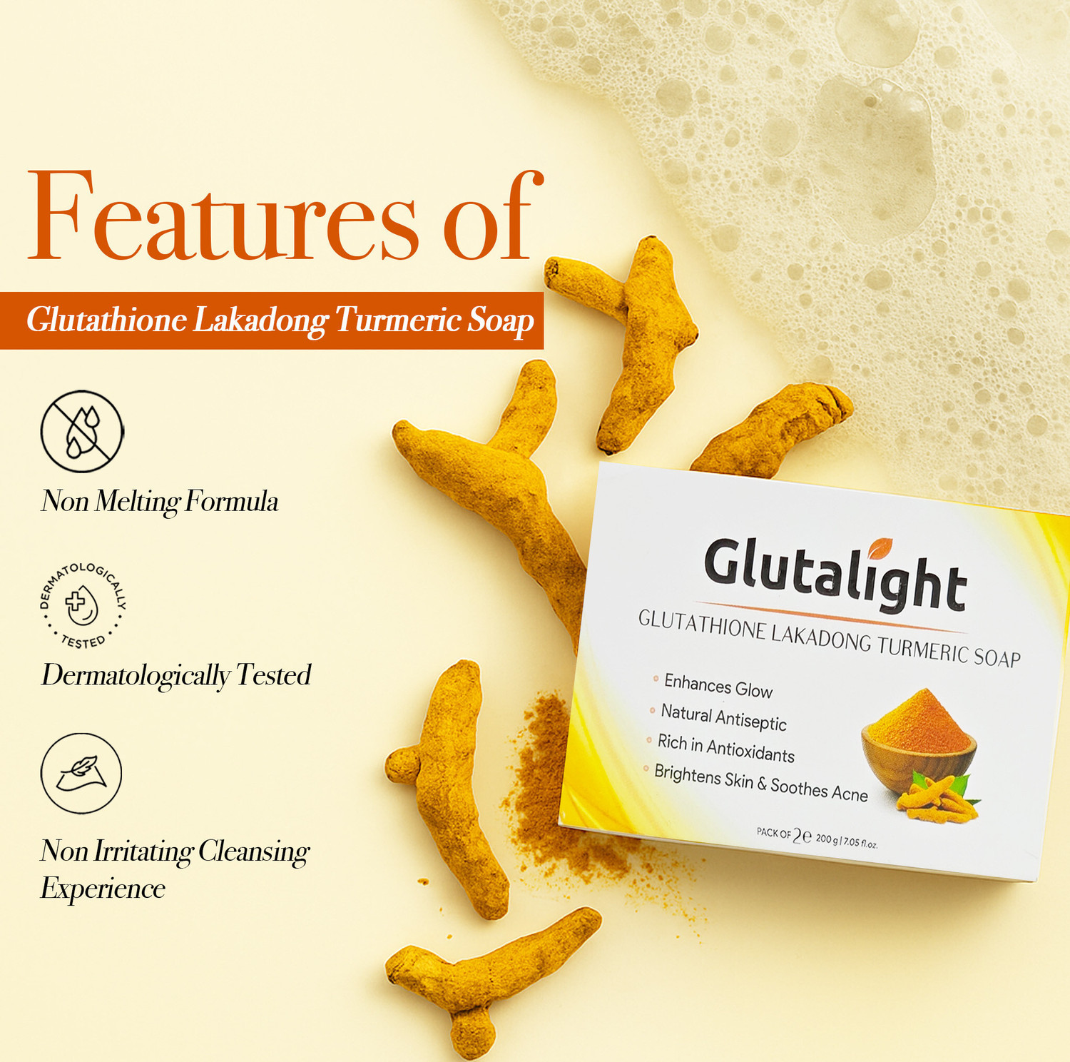 Image of Glutalight Glutathione Lakadong Turmeric Soap | Tan Removal Soap For Men & Women