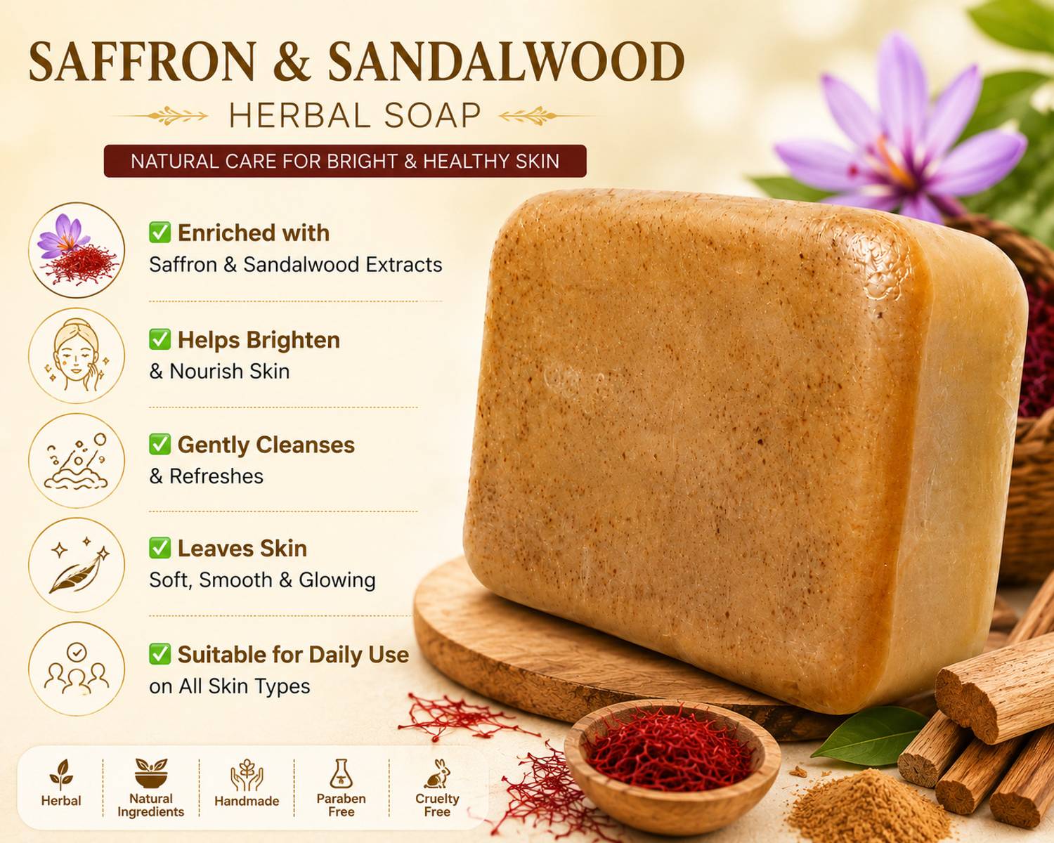 Freshila Sandalwood & Saffron Soaps Pack of 4 (400 g) - Image 4