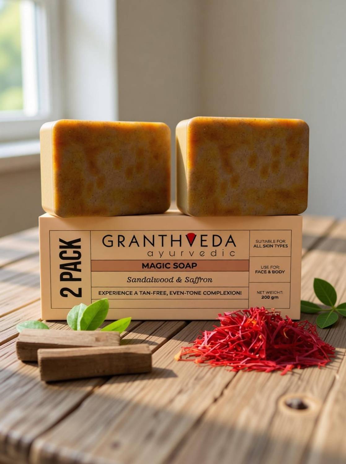 GRANTHVEDA Magic Soap Sandal Wood And Saffron for DeTan and Glowing Brightening Skin - Image 2