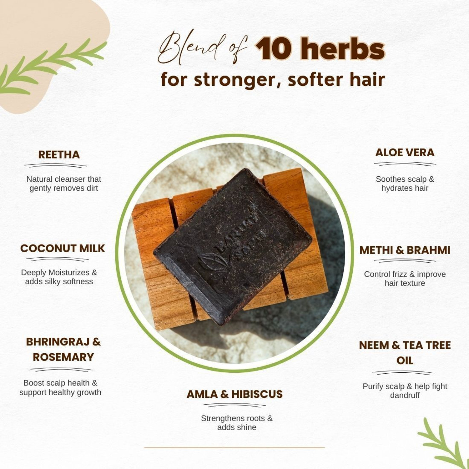Image of Earthy Sapo Reetha Shampoo Bar, suitable for dry hair (reetha & coconut milk) - Set of 2 (2 x 100g)