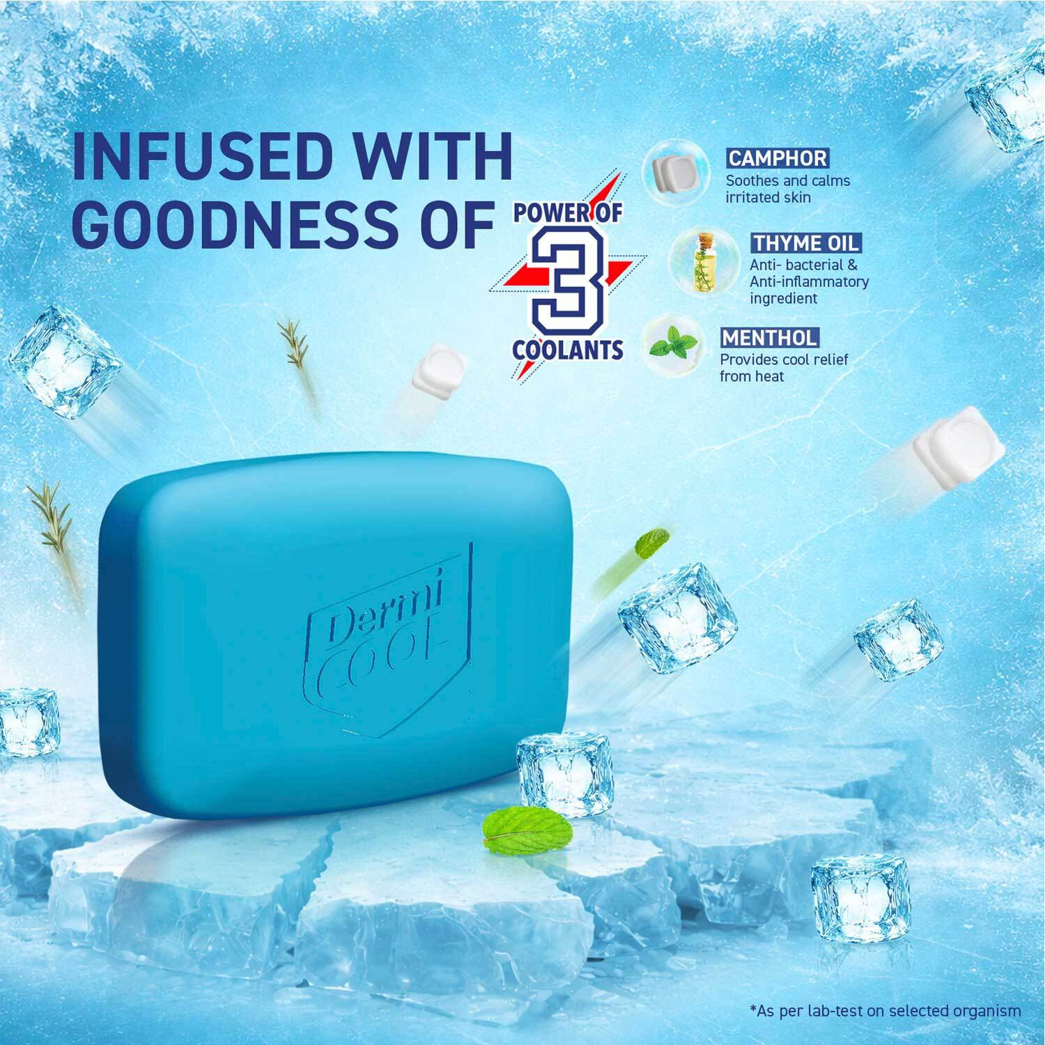 Image of Dermicool Soap With The Power Of 3 Coolants | 125 GM Each | Pack of 4