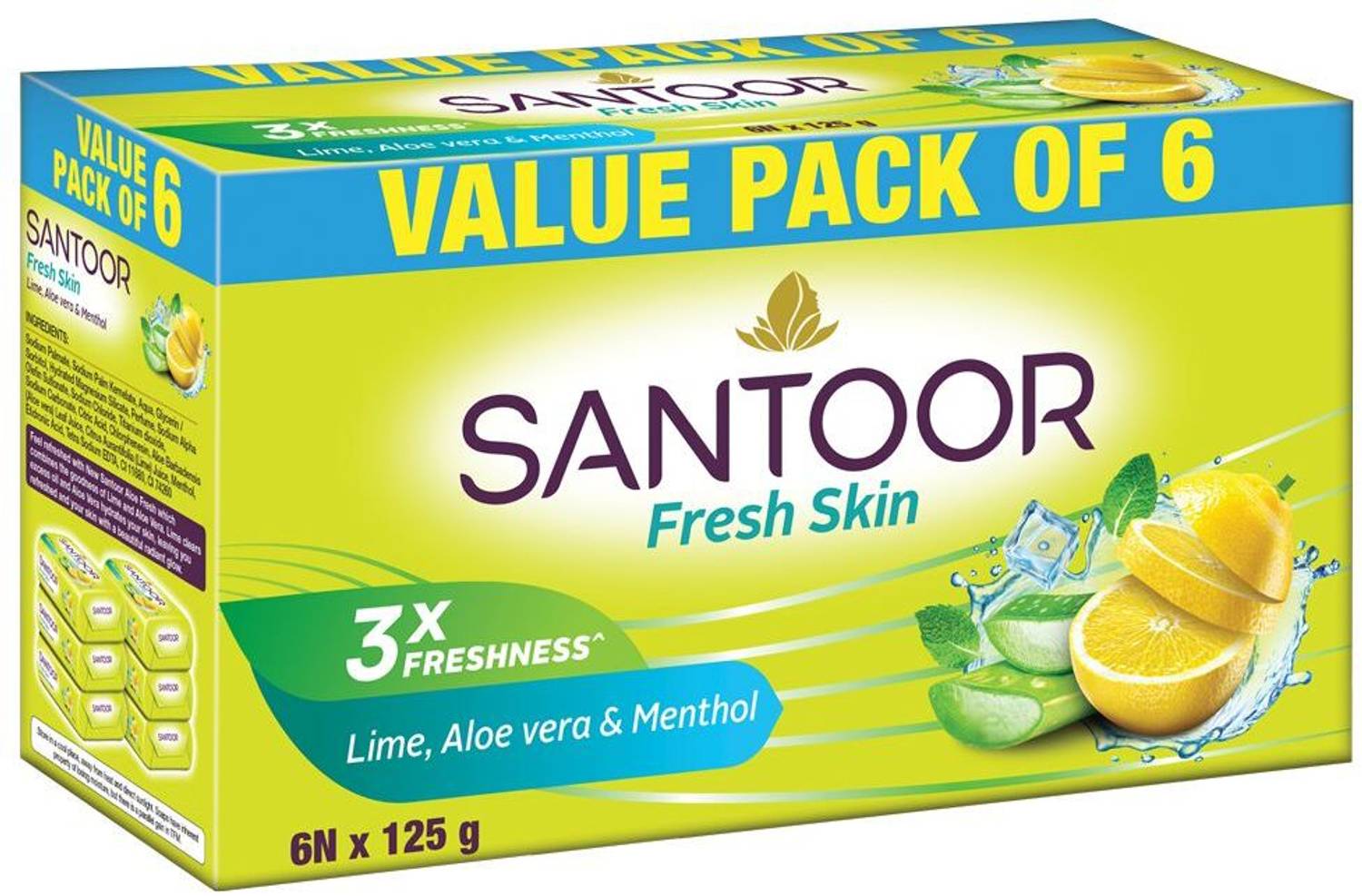 Santoor Aloe Vera & Lime Bathing Bar Soap - Image 3