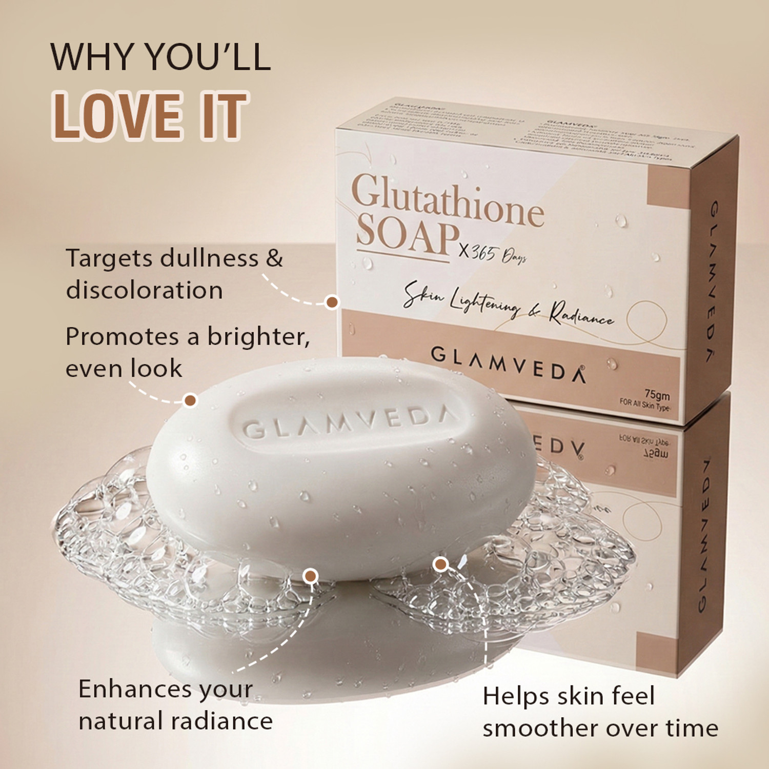 Image of GLAMVEDA Glutathione & Kojic Acid Soap|Lightens Dark Spots,Acne Scars & Hyperpigmentation