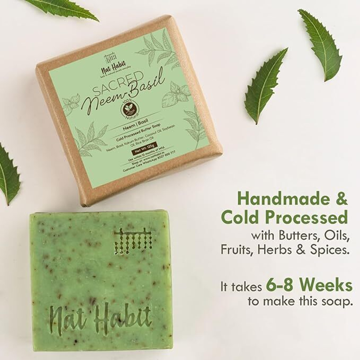Image of Nat Habit Sacred Neem Soap - For Detoxifiaction & Acne Free Clear Skin