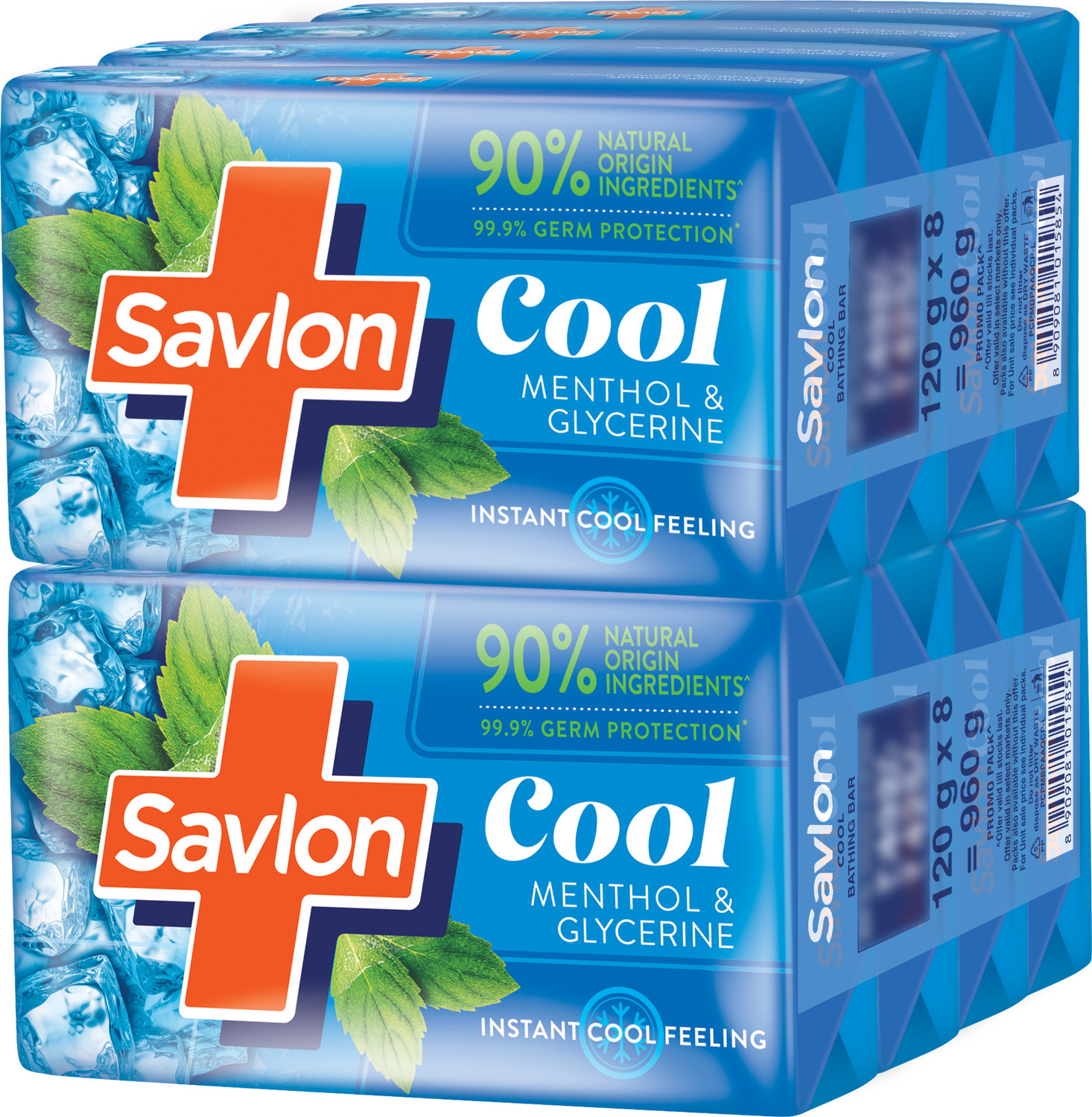 Image of Savlon Cool Soap, With Menthol & Glycerin, Bathing Soap, For All Skin Types, 120g x8