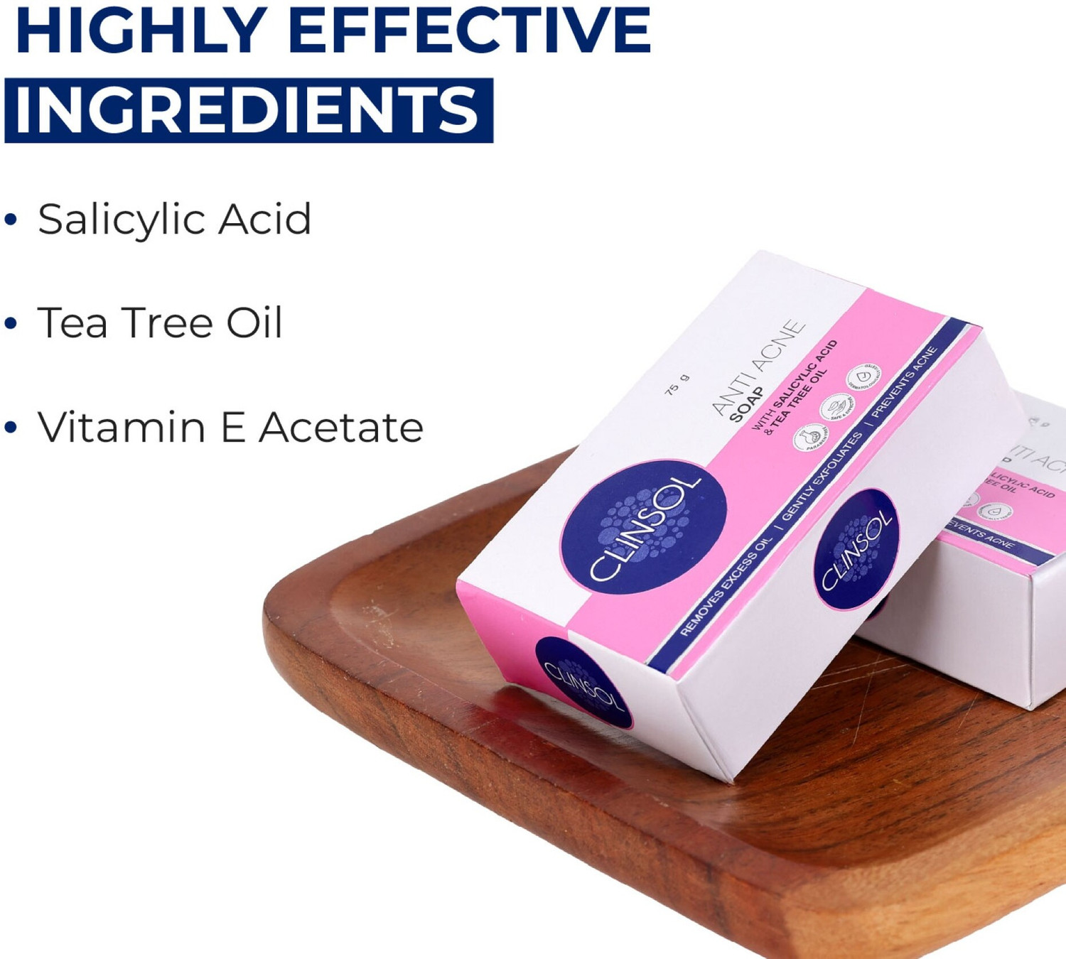 Image of Clinsol Anti-Acne Soap with Tea Tree Oil & Vitamin E | Controls Sebum Production
