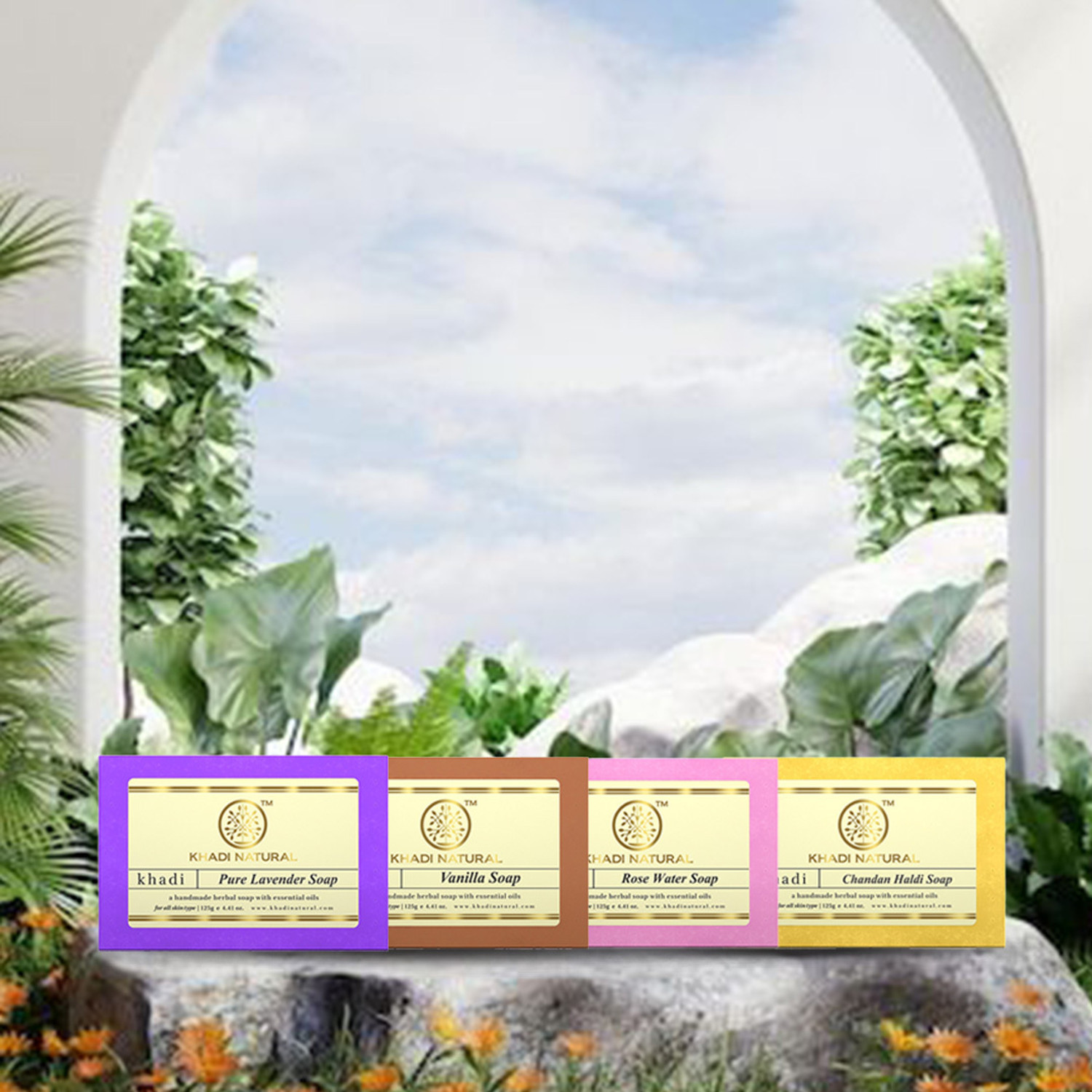 Image of KHADI NATURAL Lavender Rose Water Vanilla & Chandan Soap Pack of 4