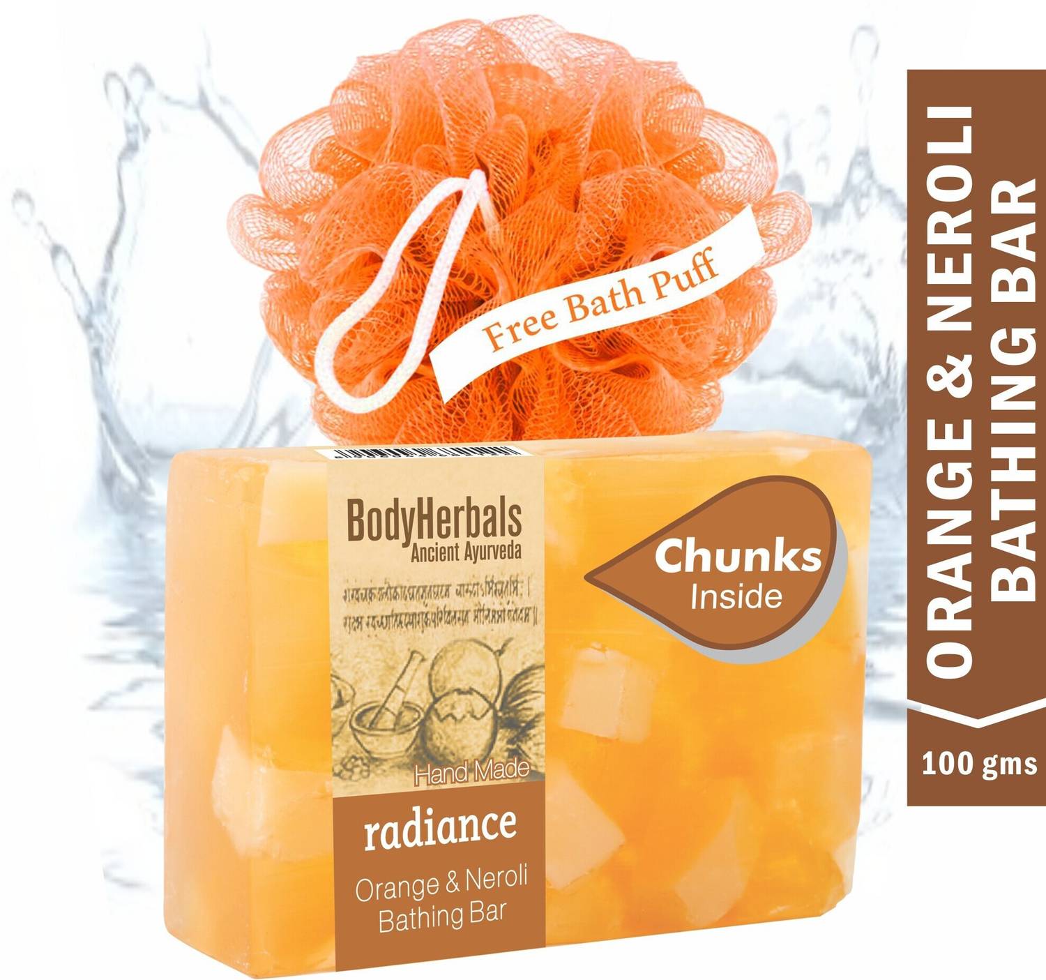 BodyHerbals Radiance Soap, Hand Made Orange & Neroli Bathing Bar with Natural Chunks