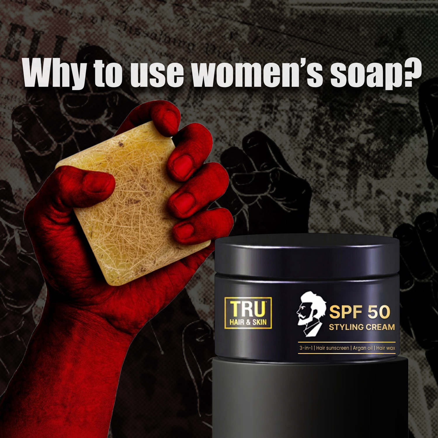 Image of TRU HAIR & SKIN Rebelx soap with natural Loofah - 100gm + SPF 50 Styling Cream