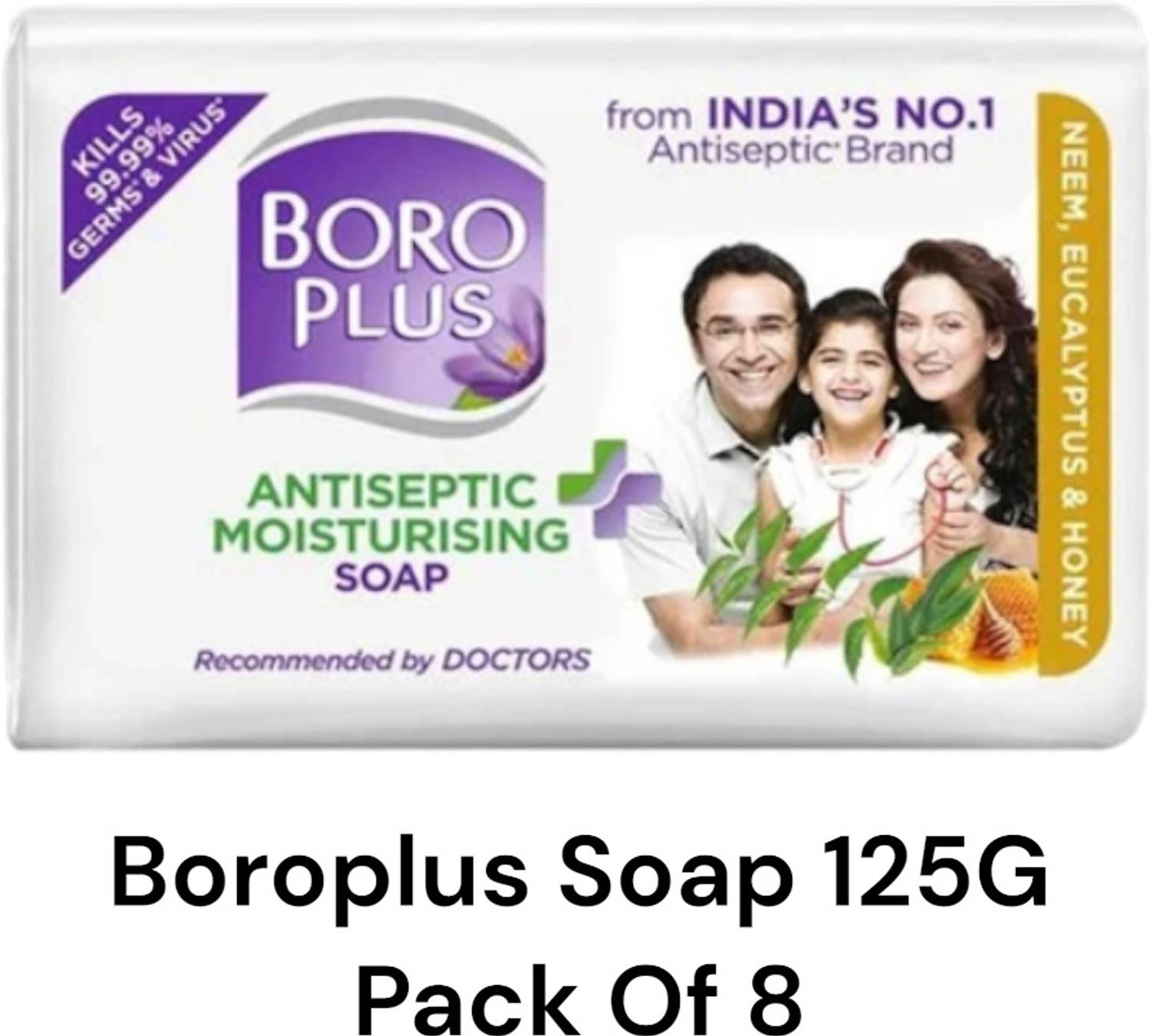 BOROPLUS Antiseptice & Moisturising Soap - Neem Eucalyptus Honey 125g pack of 8