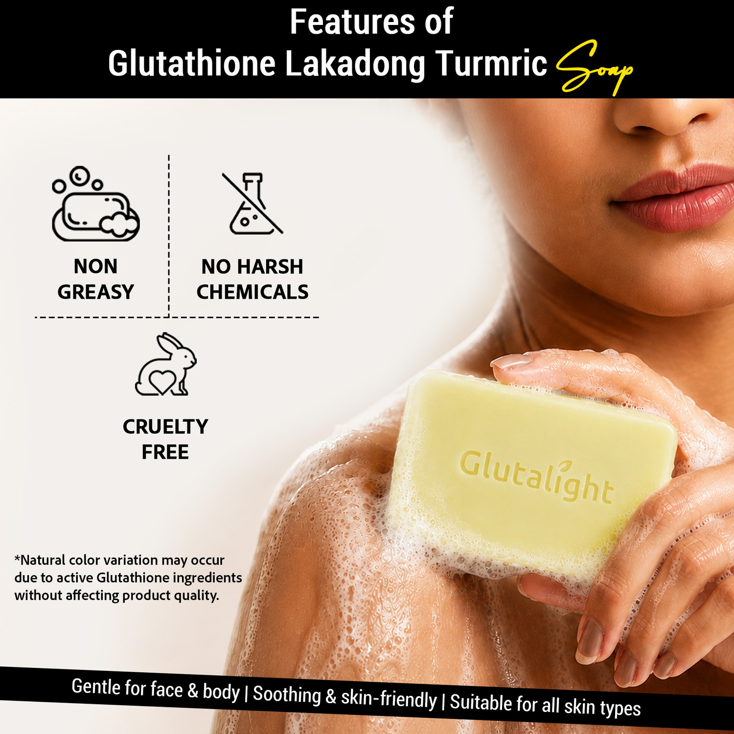 Image of Glutalight Glutathione Lakadong Turmeric Soap - Korean Skincare, Pack of 3