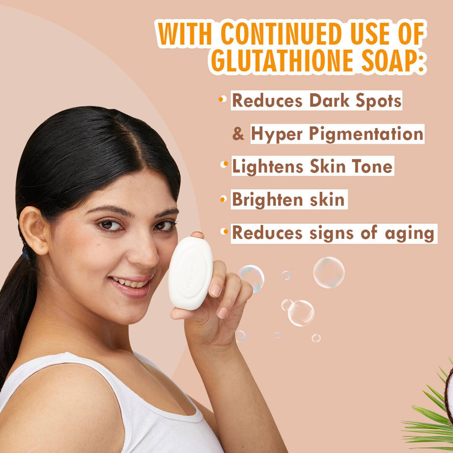 Image of GLAMVEDA Glutathione & Kojic Acid Soap|Lightens Dark Spots,Acne Scars & Hyperpigmentation