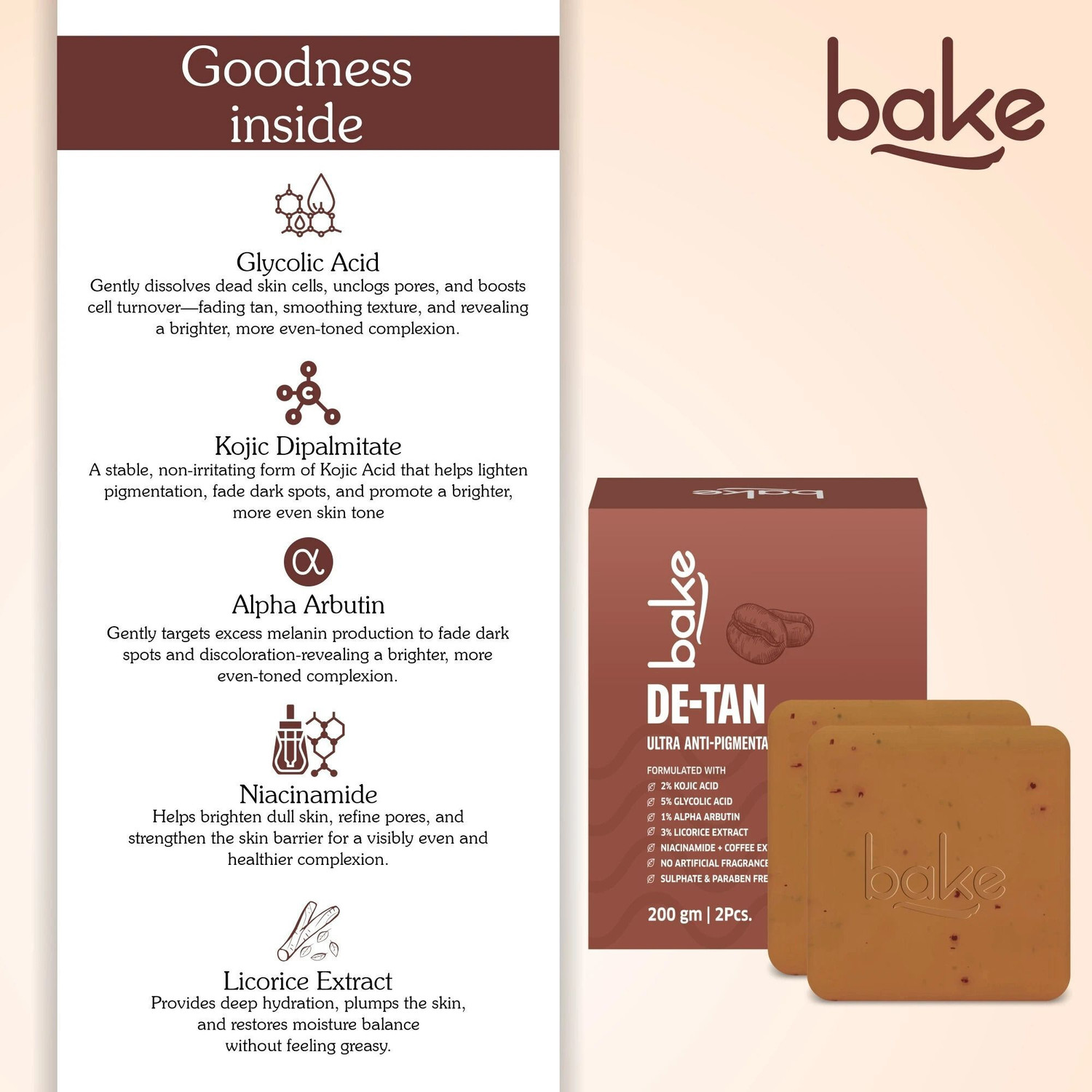 Image of BAKE De-Tan Coffee Soap For Ultra Pigmentation Soap, Dark Spots & Tan Removal (2 x 100 g)