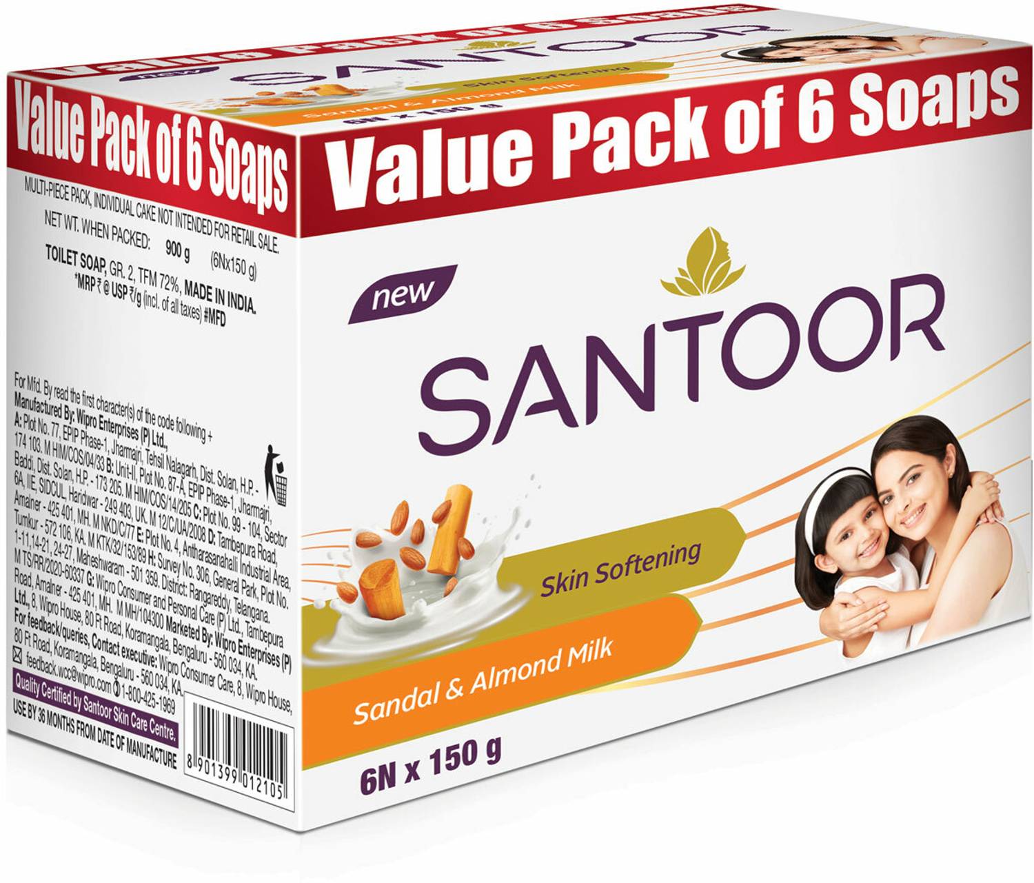 Santoor Sandal and Almond Milk Bathing Bar Soap - Image 2