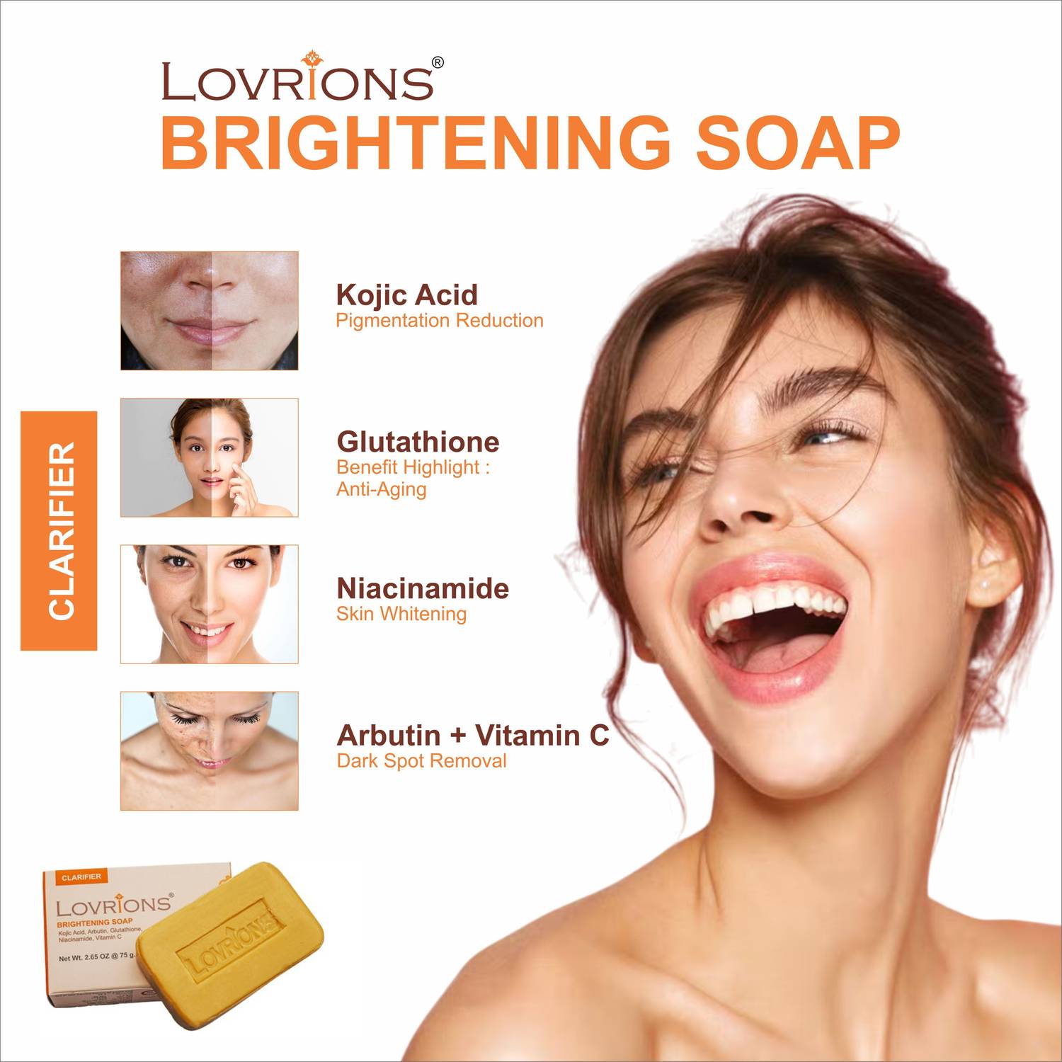 glutathione/arbutin/kojic acid soap LOVRIONS Skin Brightening Soap with Kojic Acid, Glutathione, Arbutin &  Niacinamide