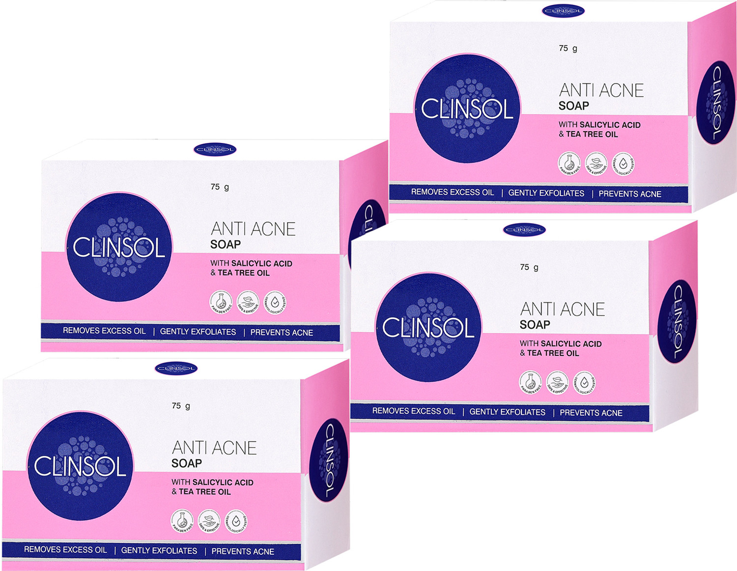 Image of Leeford Clinsol Anti-Acne Soap with Tea Tree Oil| Controls Sebum Production (4 x 75 g)