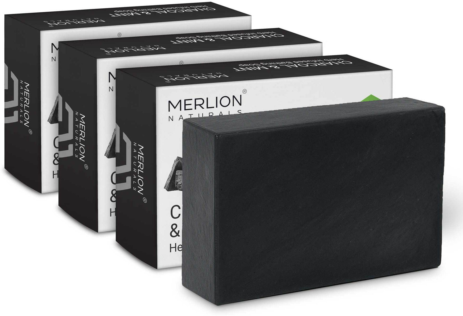Image of Merlion Naturals Charcoal & Mint Glycerine Soap 100gm X 3 Pcs, Herb Infused Bathing Soap