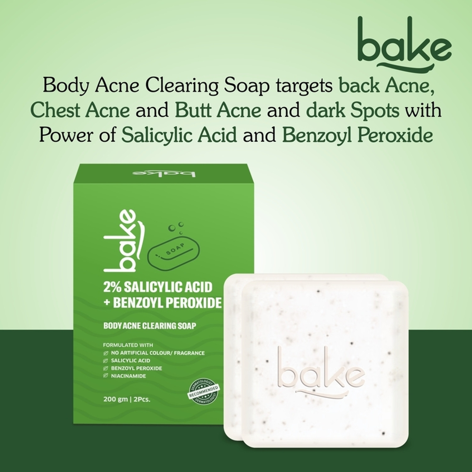 Image of BAKE 2% Salicylic Acid Soap for Body & Back Acne, Reduces Strawberry Legs
