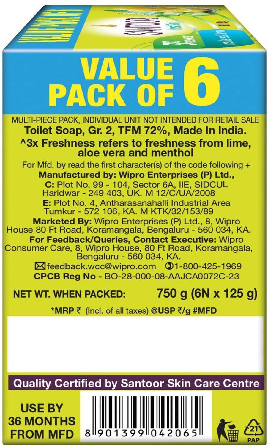 Santoor Aloe Vera & Lime Bathing Bar Soap - Image 4