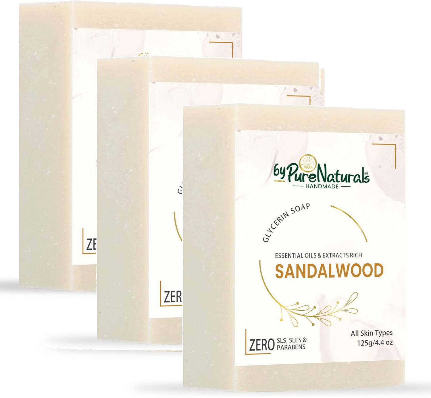 byPurenaturals Organic, Natural Glycerin Made Sandalwood Soap For Men Women 125gm Pack of 3…