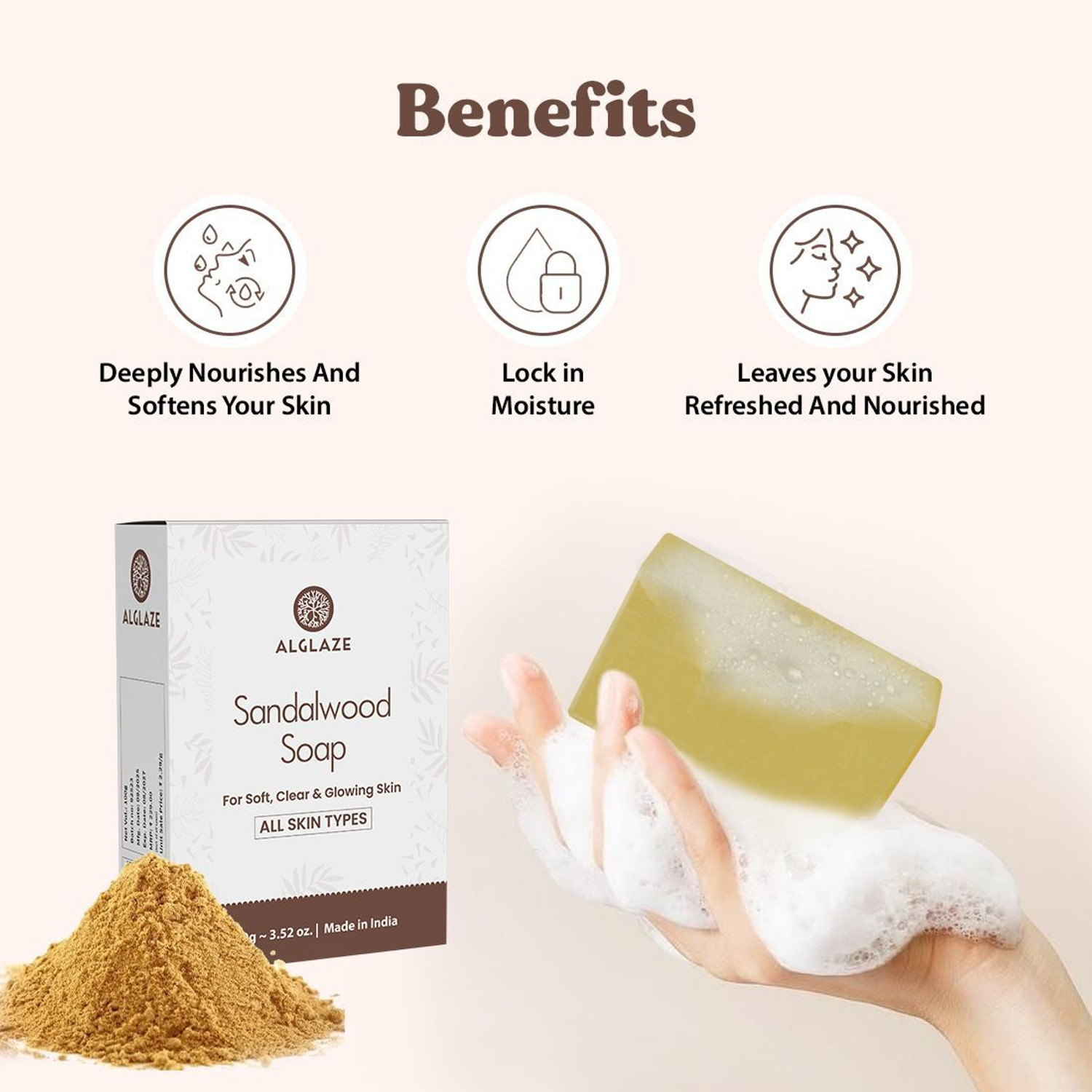 Image of Alglaze Sandalwood Soap Shea Butter &Jojoba Oil | Softens, Nourishes & Adds Natural Glow