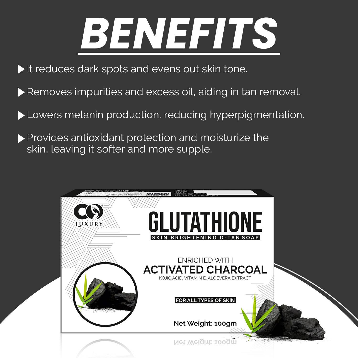 CO Luxury Glutathione Activated Charcoal Skin Brightening D-TAN Soap