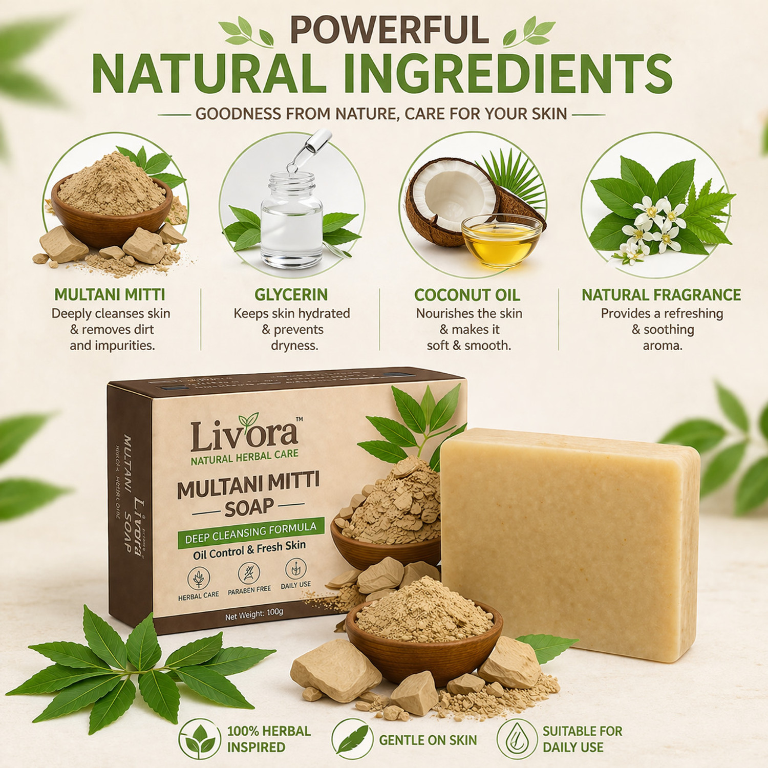 Image of Liv'ora Liv'ora Herbal Multani Mitti Bath Soap