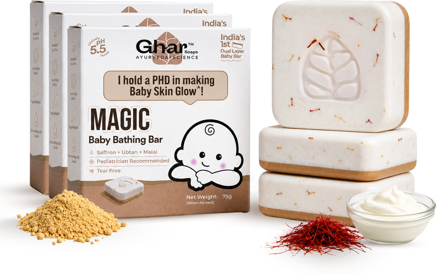 Image of Ghar Soaps Magic Baby Bar | For Glowing Baby skin | With Ubtan + Malai + Kesar