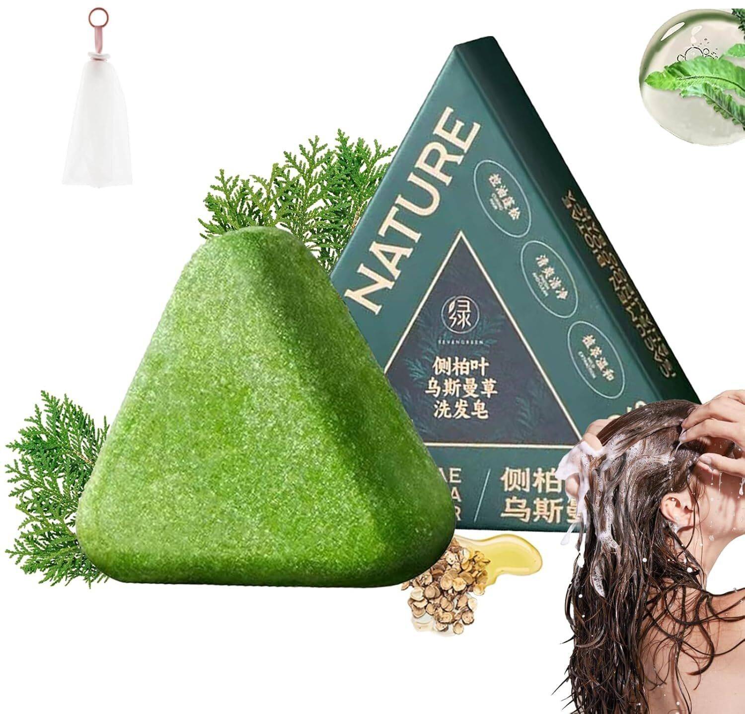 BEAUTYATH Nature Triangle Shampoo Bar, Nature Seven Green Soap Shampoo