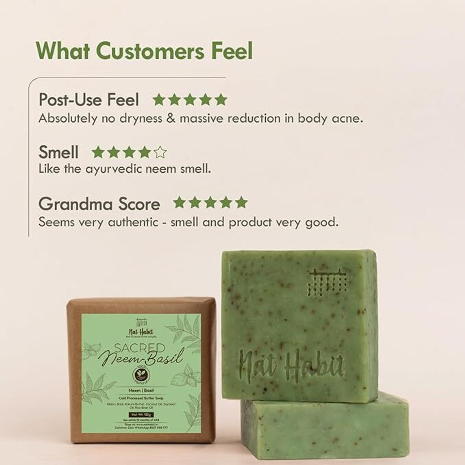 Image of Nat Habit Sacred Neem Soap - For Detoxifiaction & Acne Free Clear Skin