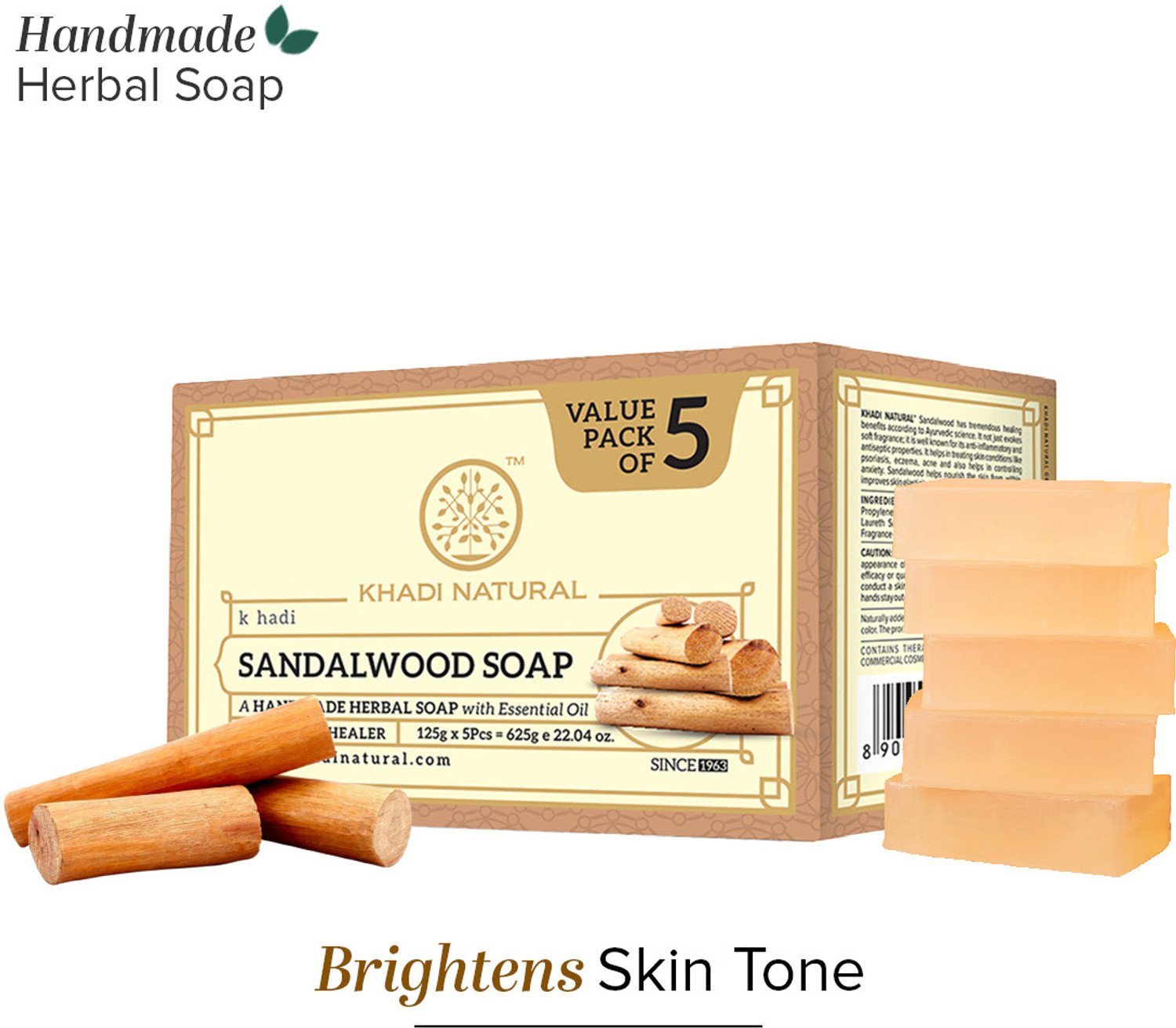 KHADI NATURAL Sandalwood Soap for Soft Smooth Skin Pack of 5
