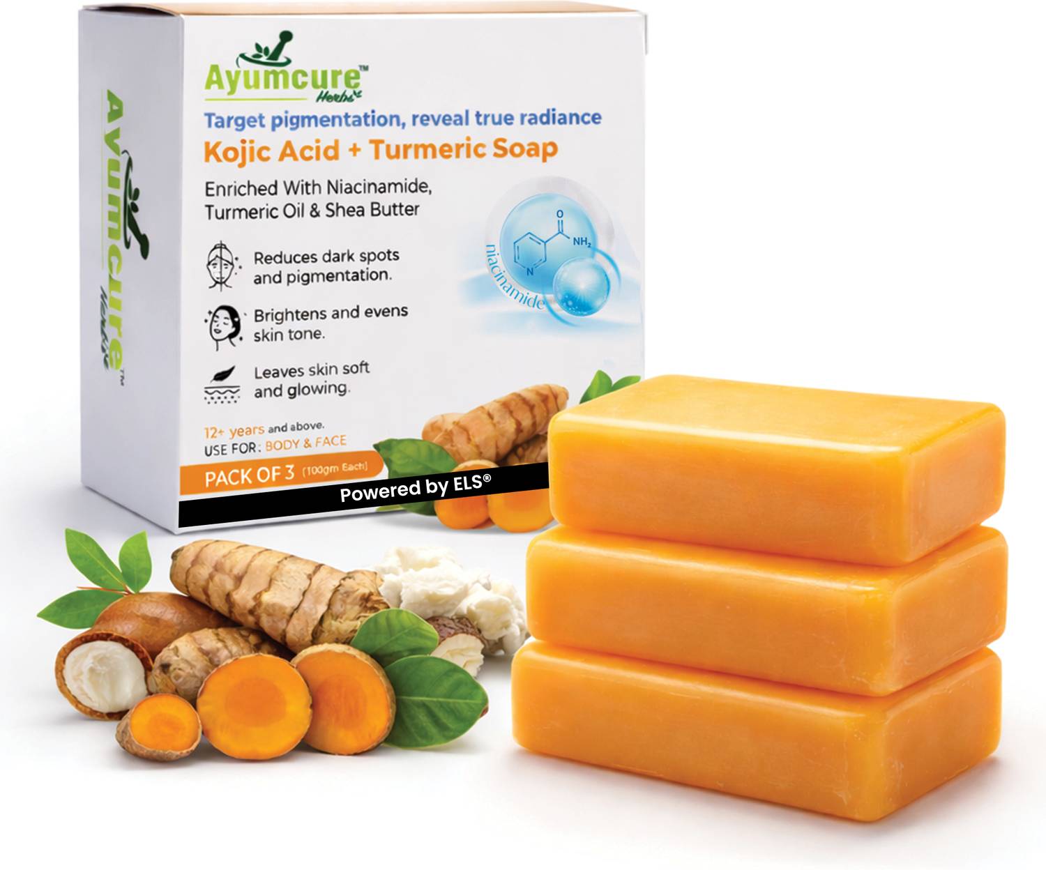 Ayumcure Kojic Acid & Turmeric Soap for Dark Spots & Pigmentation , Face & Body