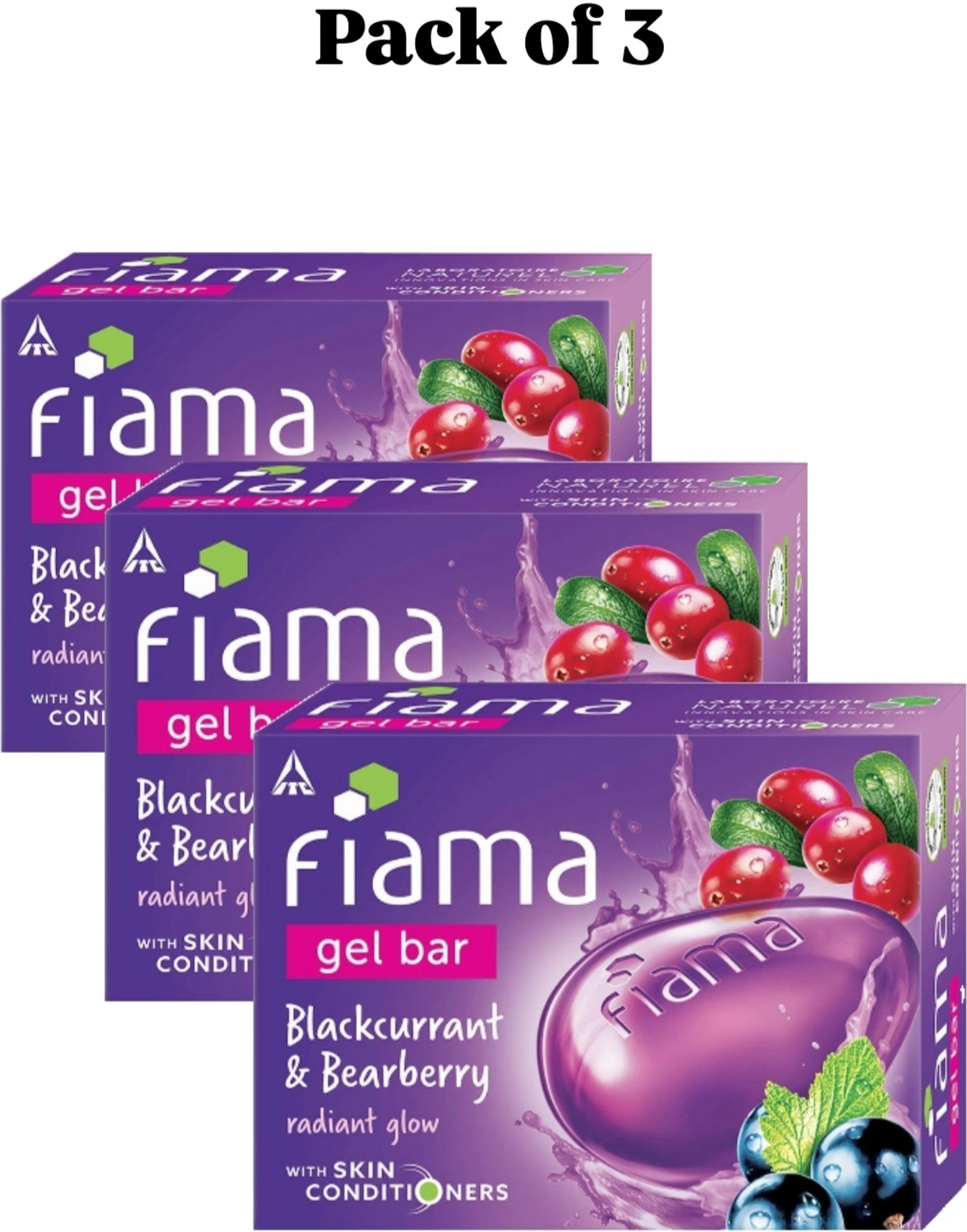 Image of FIAMA Blackcurrant & bearberry gel bar soap for glowing skin 3x125g