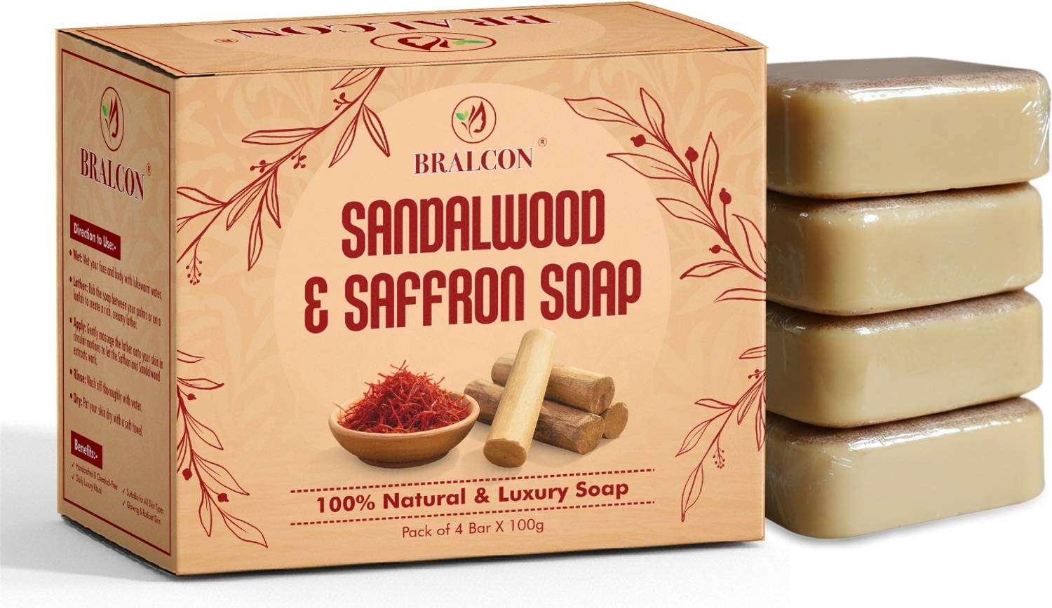 BRALCON Sandalwood & Saffron Soap (Pack of 4)
